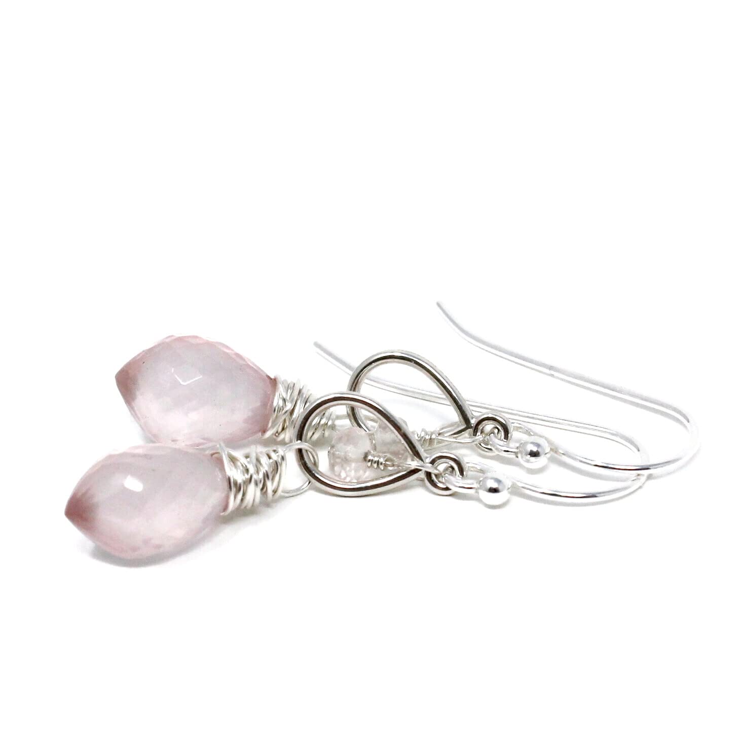 Rose Quartz Teardrop Earrings - Sterling Silver Dangle Drop Earrings for Women | Perfect for Weddings, Parties & Everyday Wear