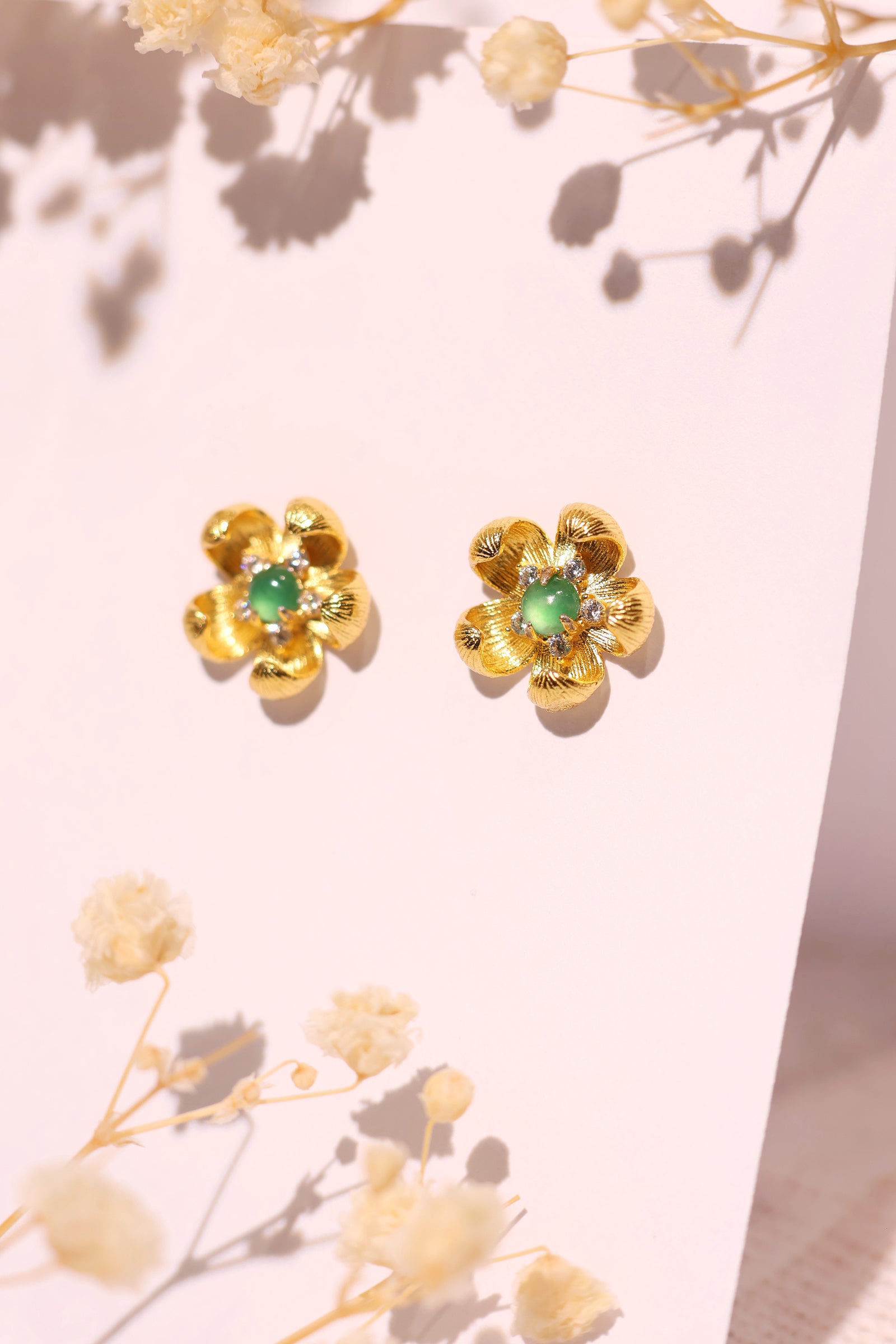 18K Gold Plated Jadeite Ear Studs – Elegant Green Gemstone Jewelry for Women, Perfect for Parties, Weddings & Everyday Wear