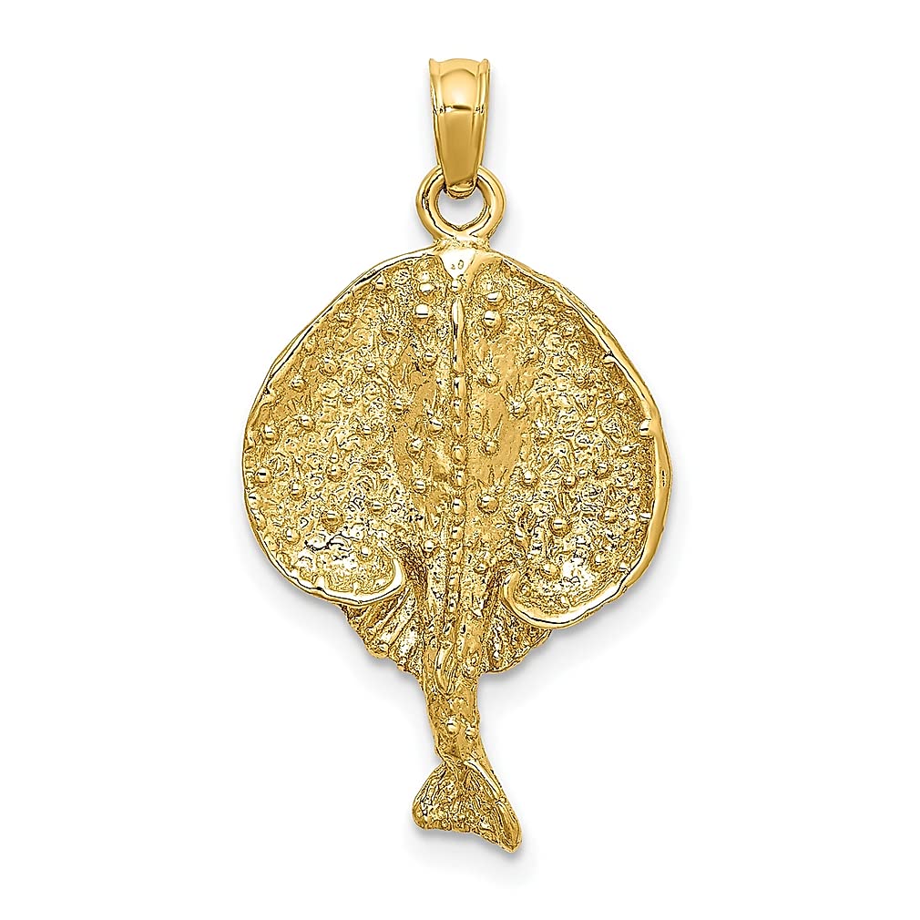 14K Yellow Gold Textured Stingray Charm Necklace - Round Sea Life Pendant for Women - Elegant Fish Jewelry Gift for Her - Perfect for Beach Vacations, Birthday Presents & Anniversary Celebrations
