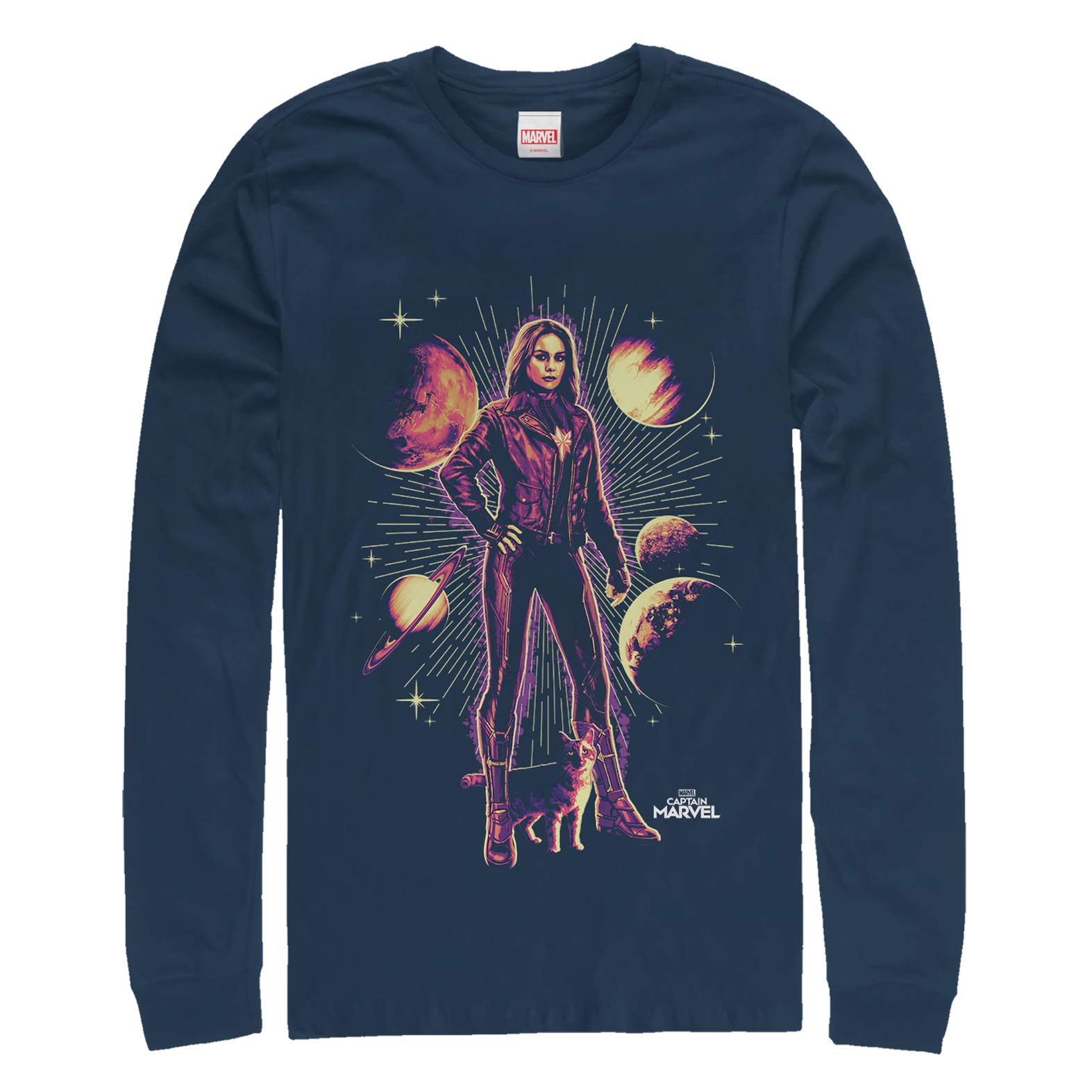 Marvel Men's Captain America Long Sleeve Graphic T-Shirt - Superhero Comic Design Casual Wear for Fans, Cosplay & Everyday Outfits