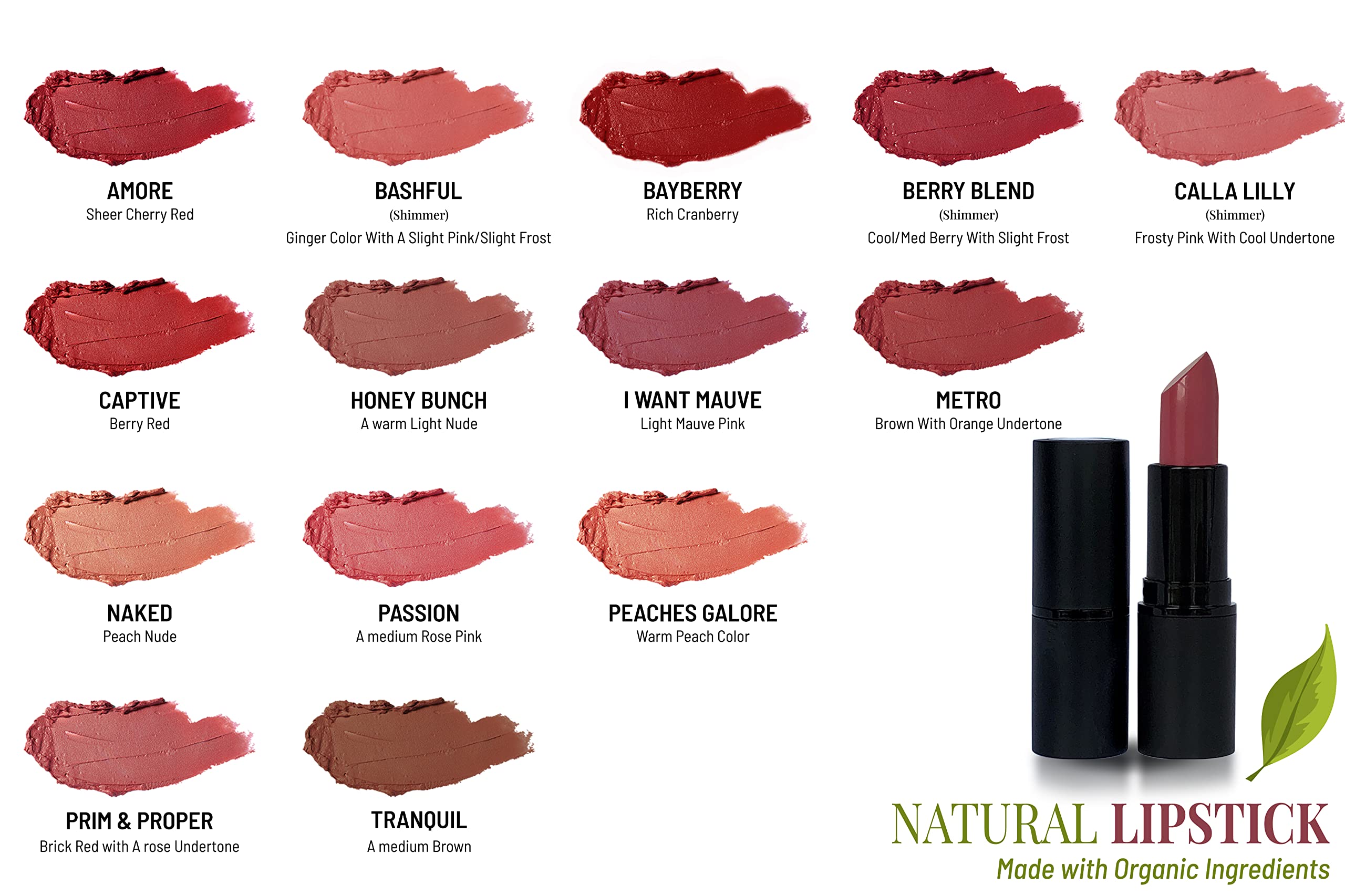 Organic Vegan Lipstick with Vitamin E - Mom's Secret Natural Lipstick, Paraben & Gluten Free, Cruelty Free, Made in USA, 0.16 oz (Bayberry) - Perfect for Daily Wear, Special Occasions & Natural Beauty Lovers