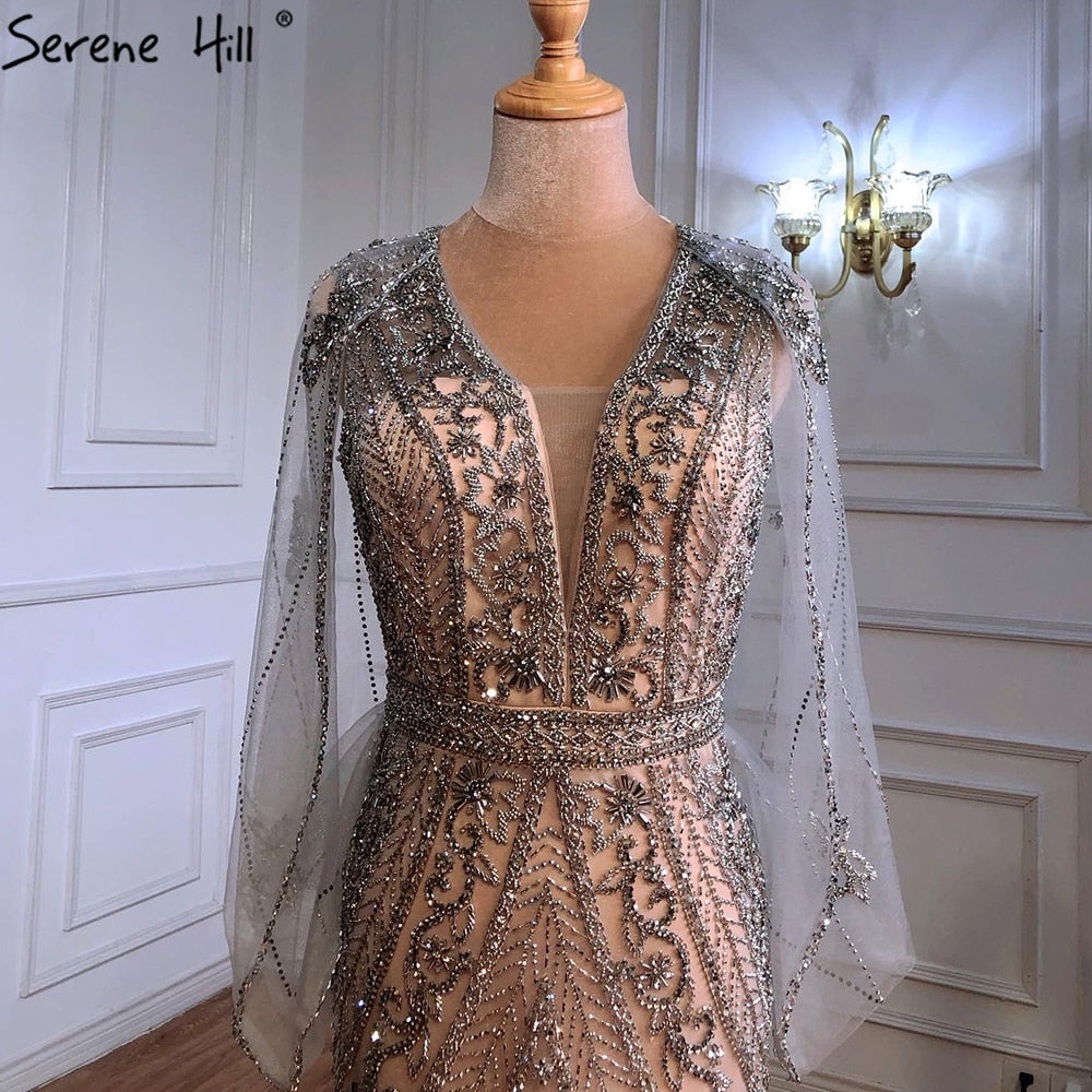 Serene Hill Luxury Nude Silver Evening Gowns 2025 - Sexy Mermaid Beaded Dresses for Women - Elegant Formal Party Wear for Prom, Gala & Red Carpet Events