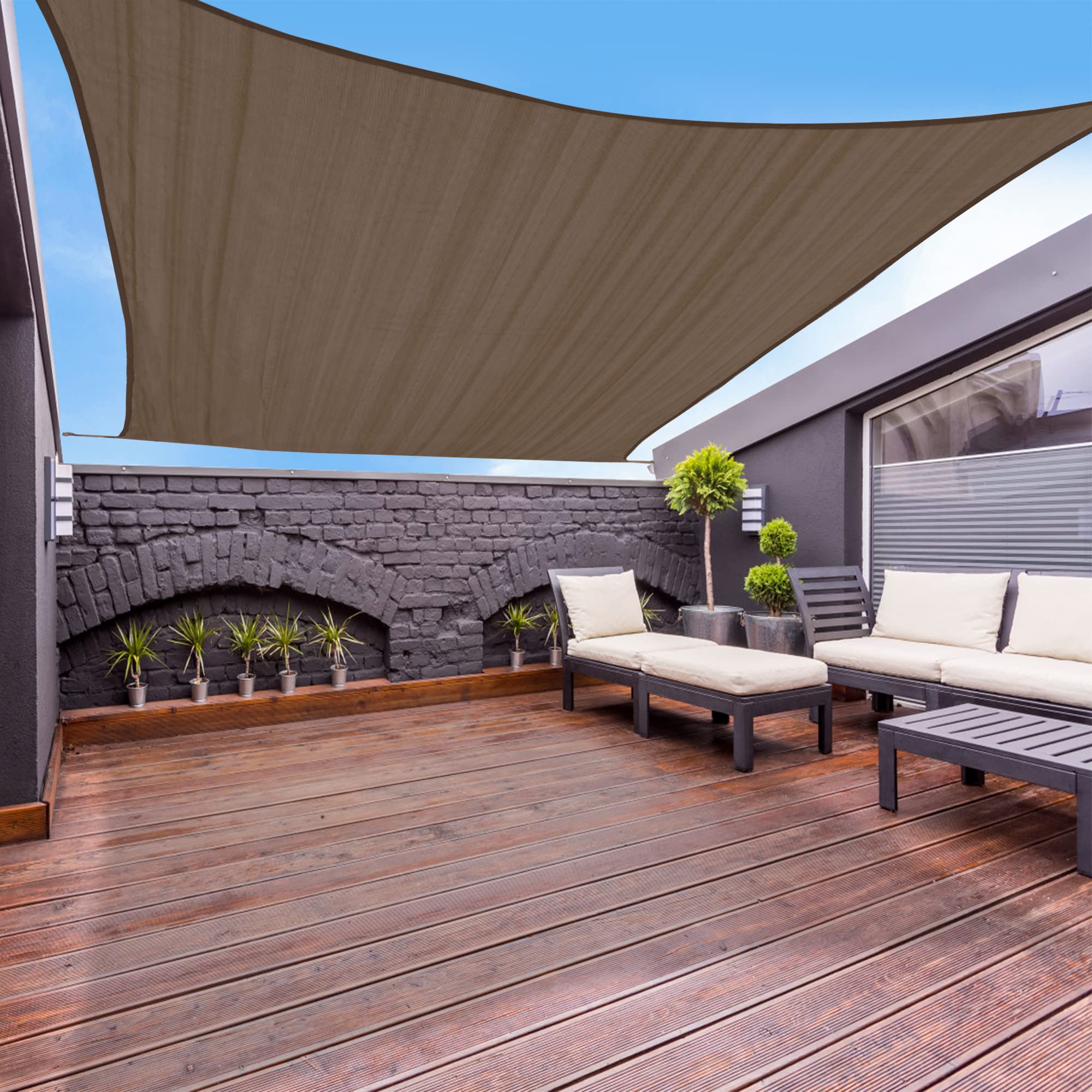 12x16ft Brown Rectangle Sun Shade Sail - Patio, Garden & Backyard Canopy Cover