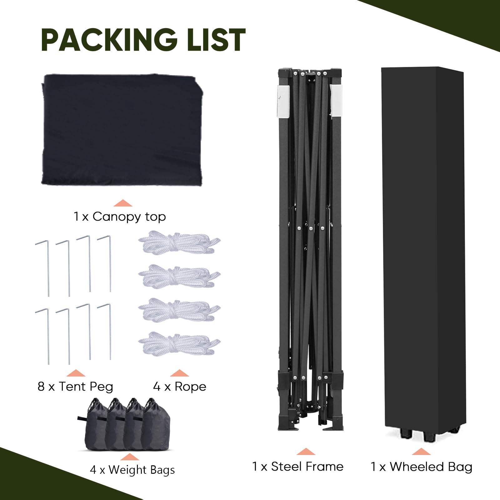 10x10 Pop Up Canopy Tent - Upgraded One-Push Straight Leg Design for Outdoor Camping, Picnics, and Beach Events | Includes Wheeled Carry Case, 8 Spikes & 4 Ropes | Waterproof & UV Protection (Black, 10ft x 10ft) - Perfect for Backyard BBQs, Farmers Markets, and Tailgating Parties