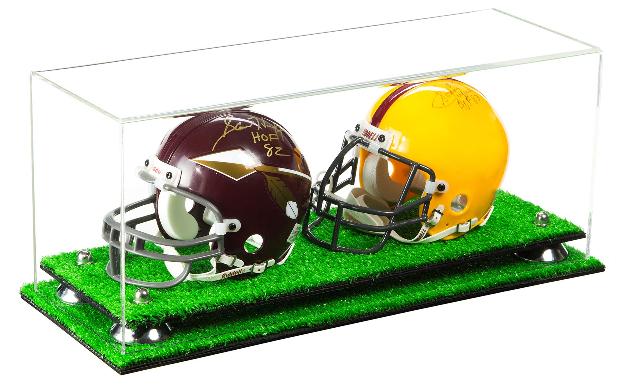 Premium Mini Helmet & Football Display Case with Risers - Showcase 2 Mini Helmets or 1 Full-Size Football - Perfect for Sports Memorabilia, Man Cave Decor & Collector's Showcase
