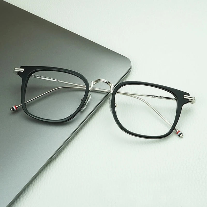 Black Unisex Square Full Rim Eyeglasses T905 - Lightweight Alloy & Acetate Frame for Men & Women - Perfect for Reading, Work, and Everyday Fashion