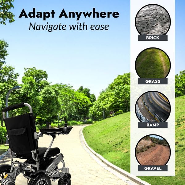 Majestic Lightweight Foldable Electric Wheelchair for Adults & Seniors - Portable Motorized Wheelchair with Comfortable Seat - Perfect for Indoor/Outdoor Use, Travel & Daily Mobility Assistance