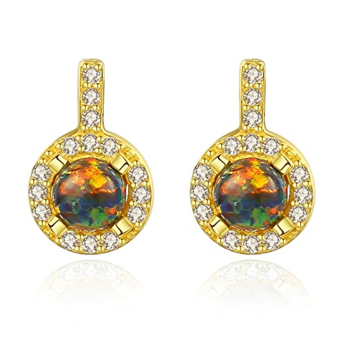 Musihy Sterling Silver Stud Earrings for Women - Round Imitation Opal Gemstone Jewelry | Perfect for Everyday Wear, Office & Special Occasions