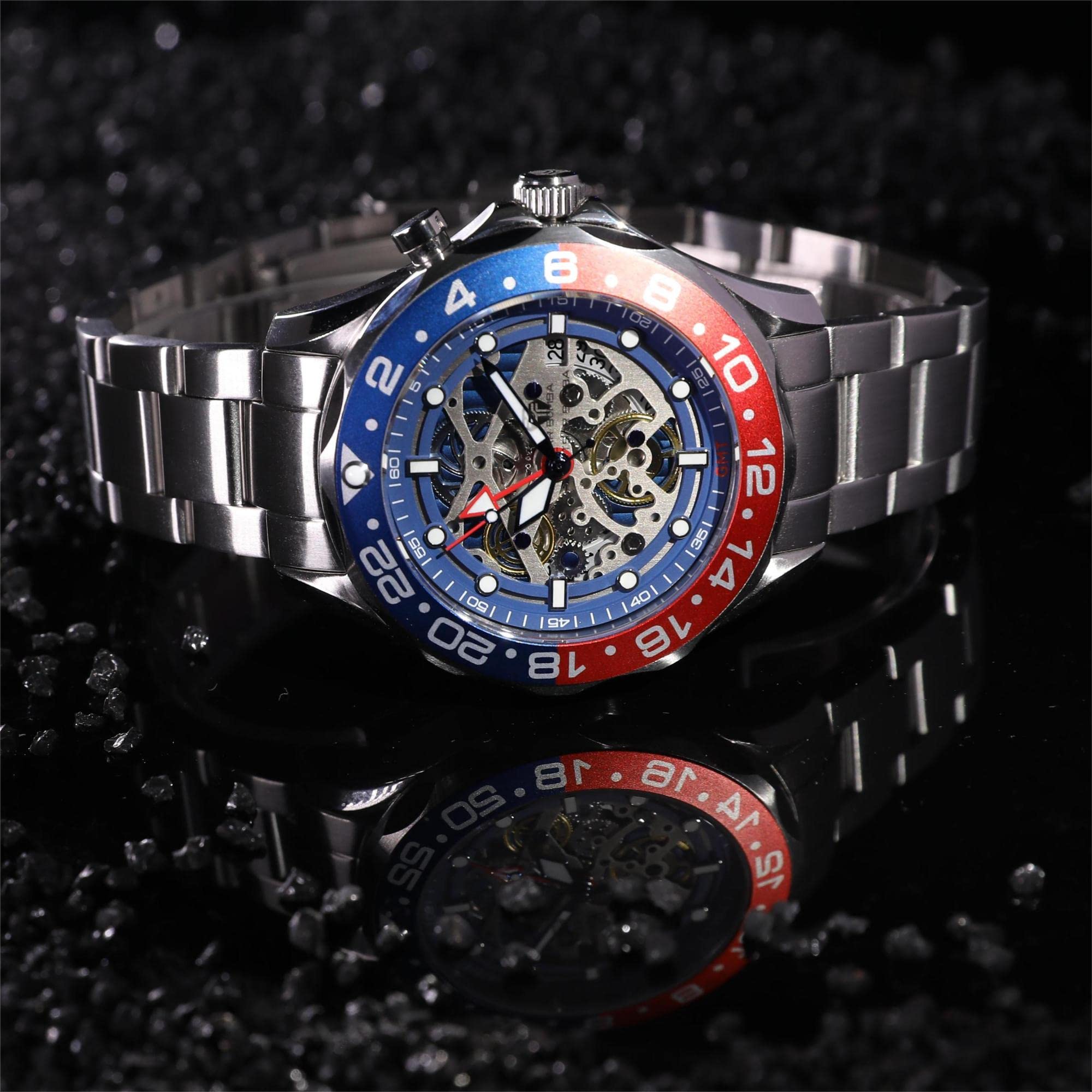 **TSAR BOMBA Luxury Automatic Square Skeleton Watch for Men – 50M Waterproof Mechanical Silver Wrist Watch with Silicone Strap – Stylish & Unique Replica Tonneau Design – Perfect for Business, Casual & Formal Occasions**