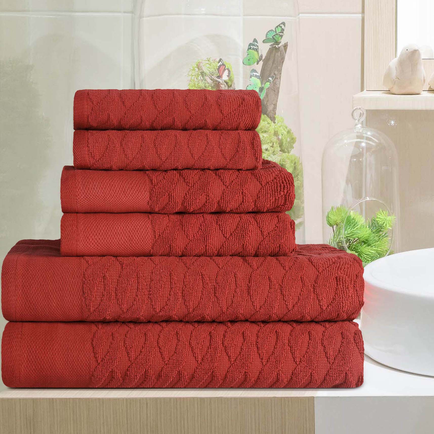 Premium 6-Piece Turkish Cotton Jacquard Herringbone Bath Towel Set - Ultra Absorbent & Soft - Perfect for Spa, Bathroom & Luxury Home Decor
