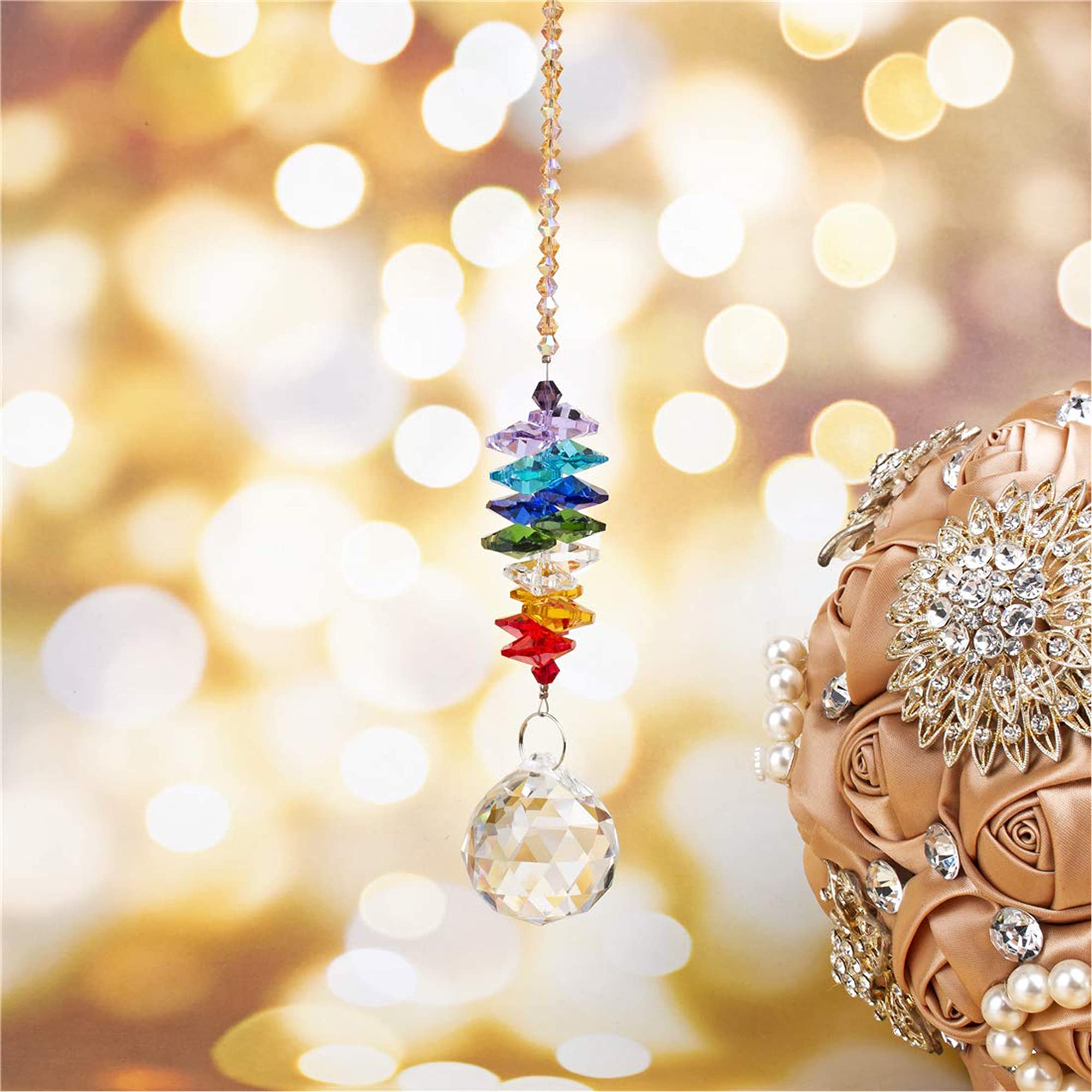 H&D Crystal Suncatcher - Feng Shui Rainbow Maker Window Prisms for Home Decor, Meditation & Positive Energy - Create Beautiful Rainbows in Living Room, Bedroom or Garden