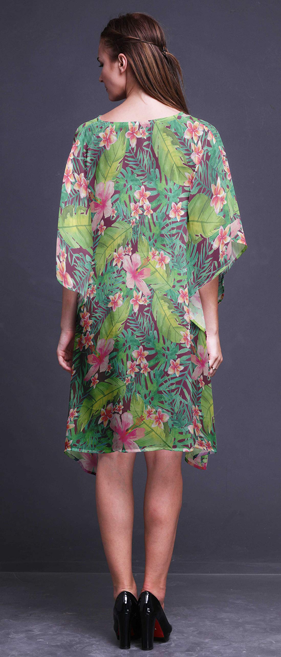 Bimba Women's Short Caftan Midi Dress - Beach Cover Up Swimwear, Summer Boho Kaftan for Poolside, Vacation & Resort Wear