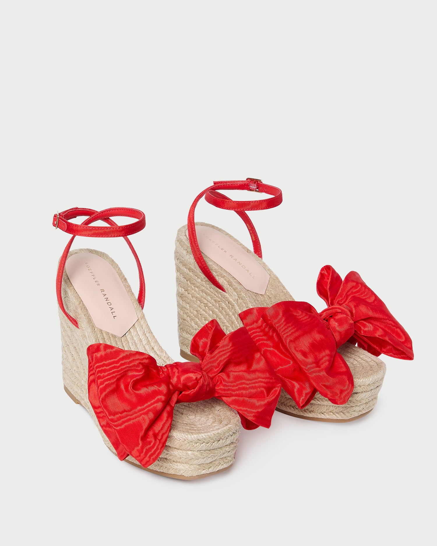 Angelina Red Moiré Bow Wedge Sandals - Elegant Women's Heels for Weddings, Parties & Summer Outfits