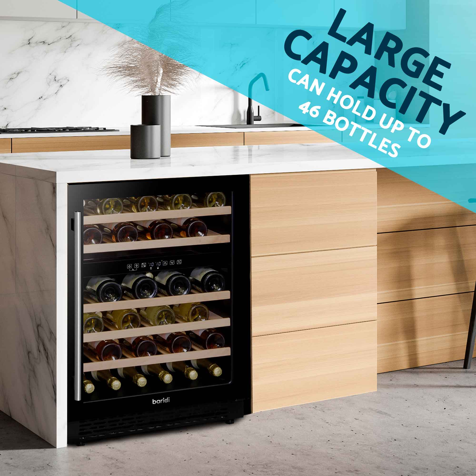 46 Bottle Dual Zone Wine Cooler Refrigerator with Digital Touch Screen - Black DH79 - Perfect for Home, Office, and Restaurant Wine Storage