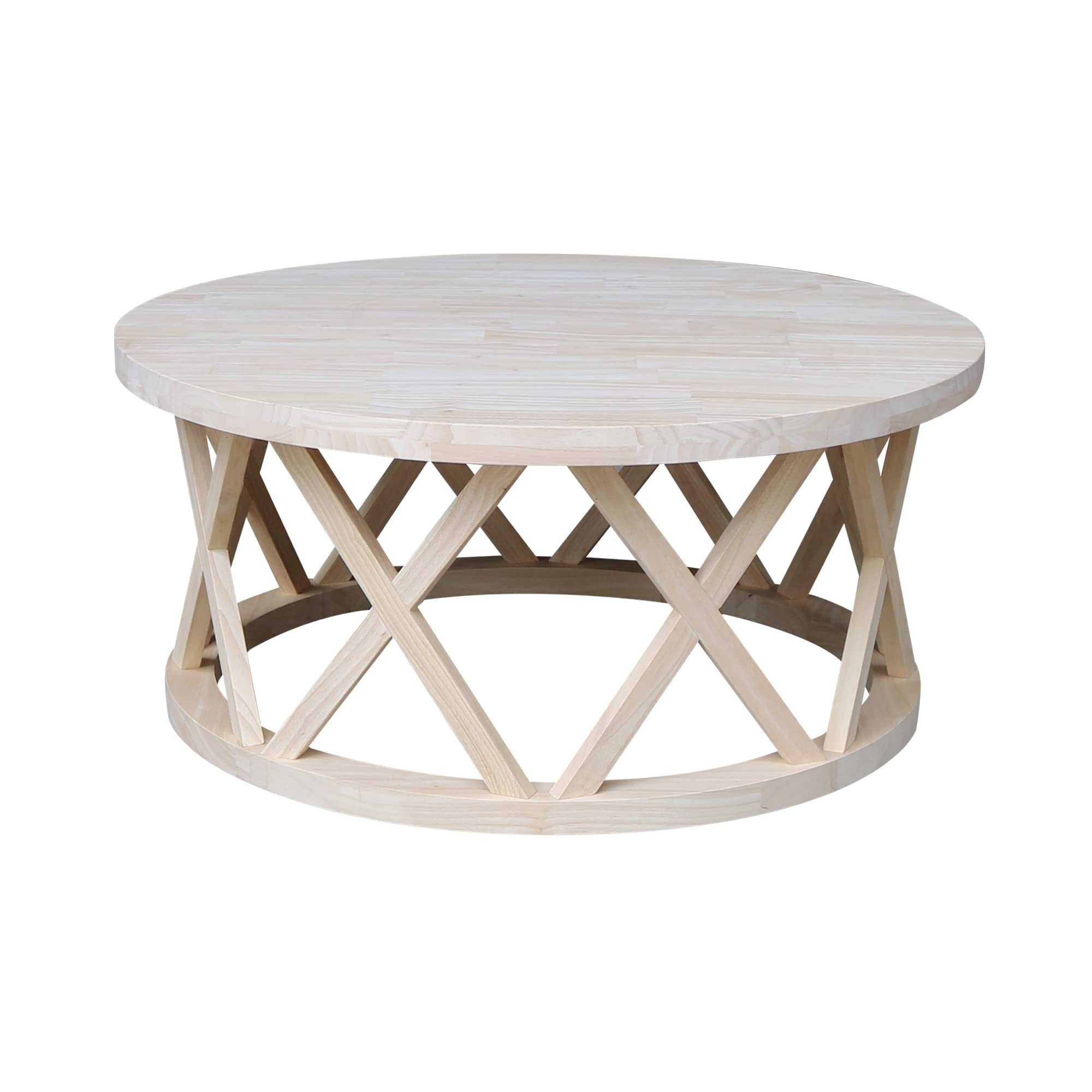 IC International Concepts Solid Wood Ceylon Round Coffee Table - Unfinished Natural Wood for Living Room, Lounge & Office Decor