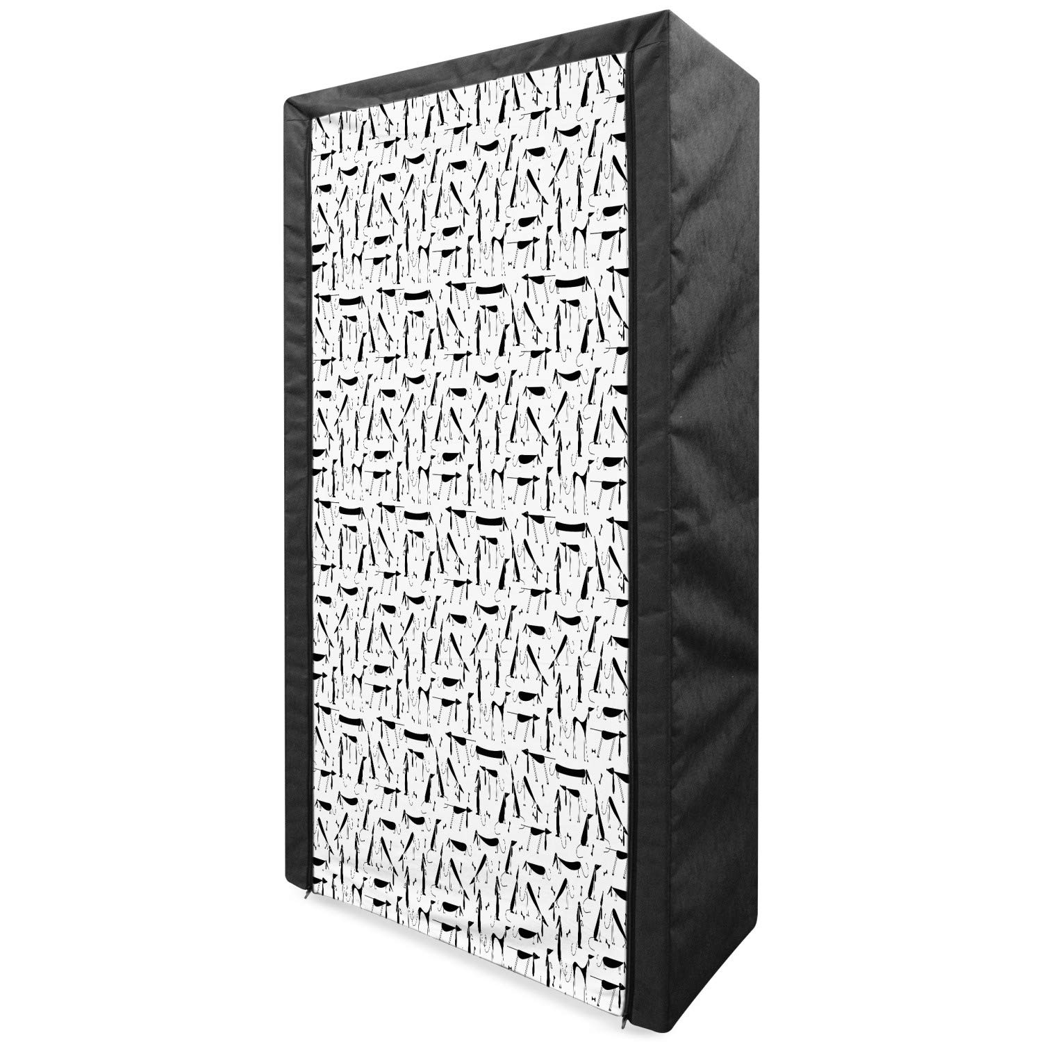 Ambesonne Portable Dog Wardrobe - Dachshund Design Animal Silhouette Clothing Organizer with Shelves, 33.5 Inch Black & White Pet Storage Closet | Perfect for Pet Lovers' Bedroom, Nursery or Laundry Room Organization