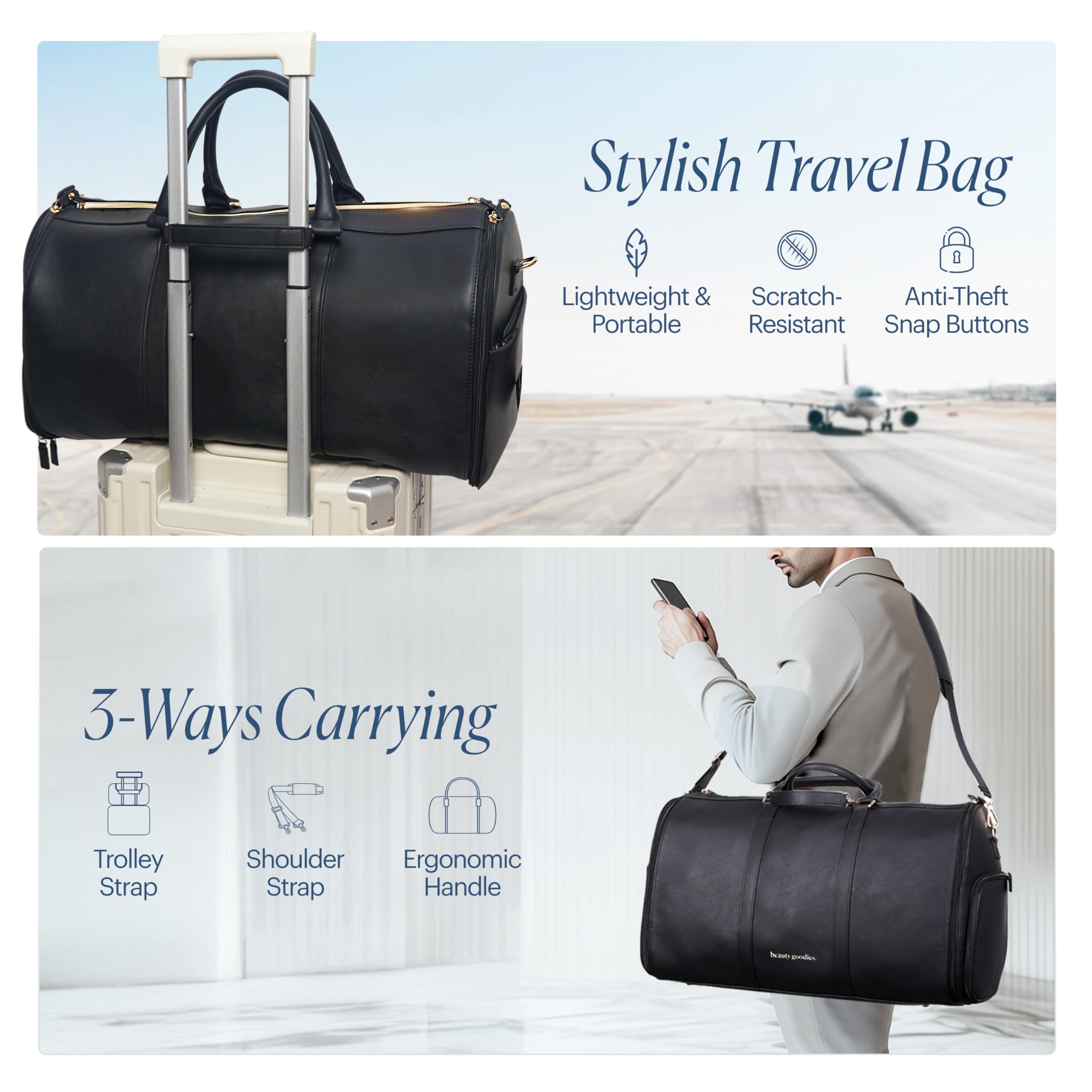 Convertible Travel Garment Bag for Suits & Dresses - Foldable Carry-On Duffle Bag with Shoulder Strap | Perfect for Business Trips, Weddings & Airplane Travel