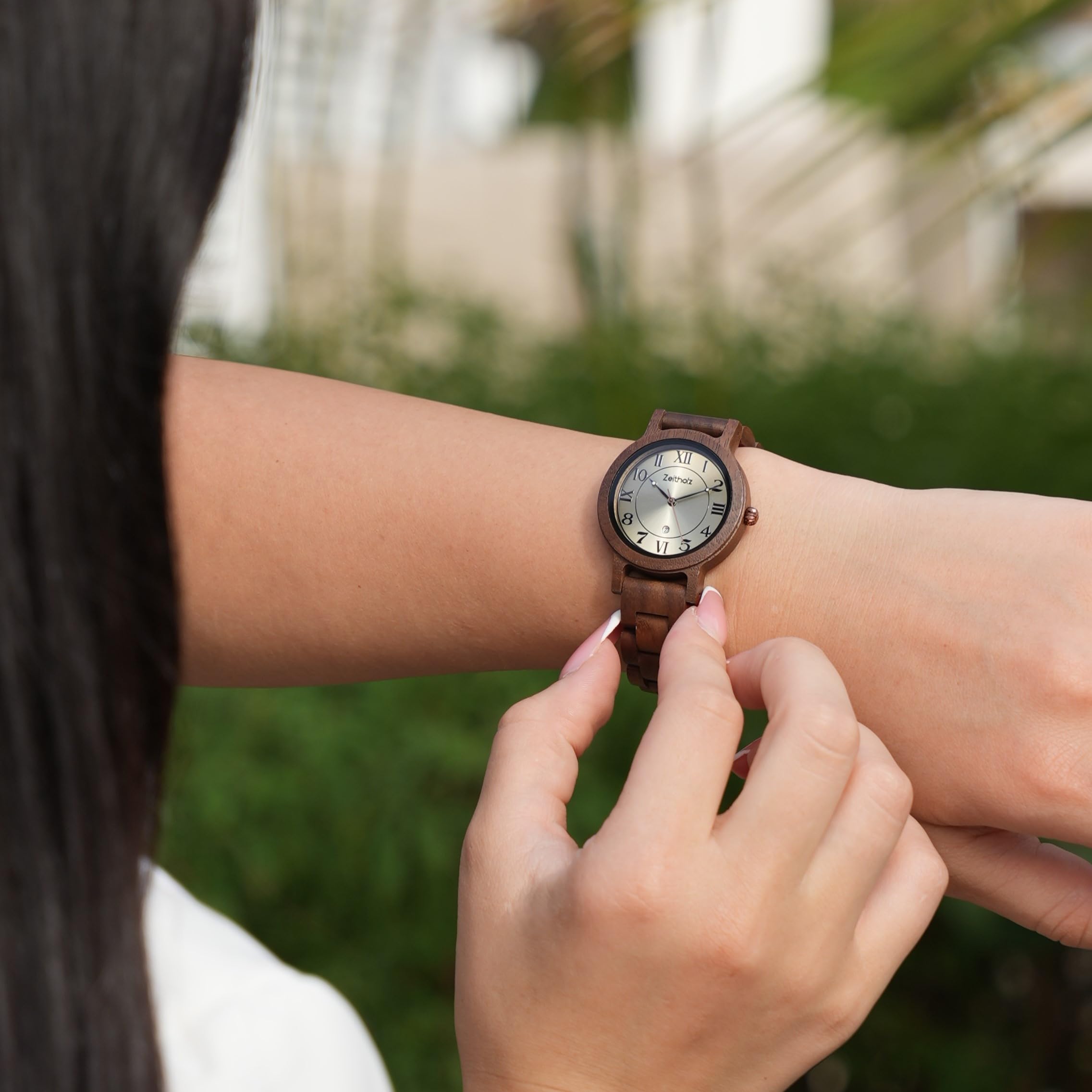 Zeitholz Wooden Watch for Women - 36mm Wolkenstein Analog Watch with Natural Wood, Japanese Quartz Movement & Monthly Calendar - Perfect for Casual Wear, Office & Eco-Friendly Gifts
