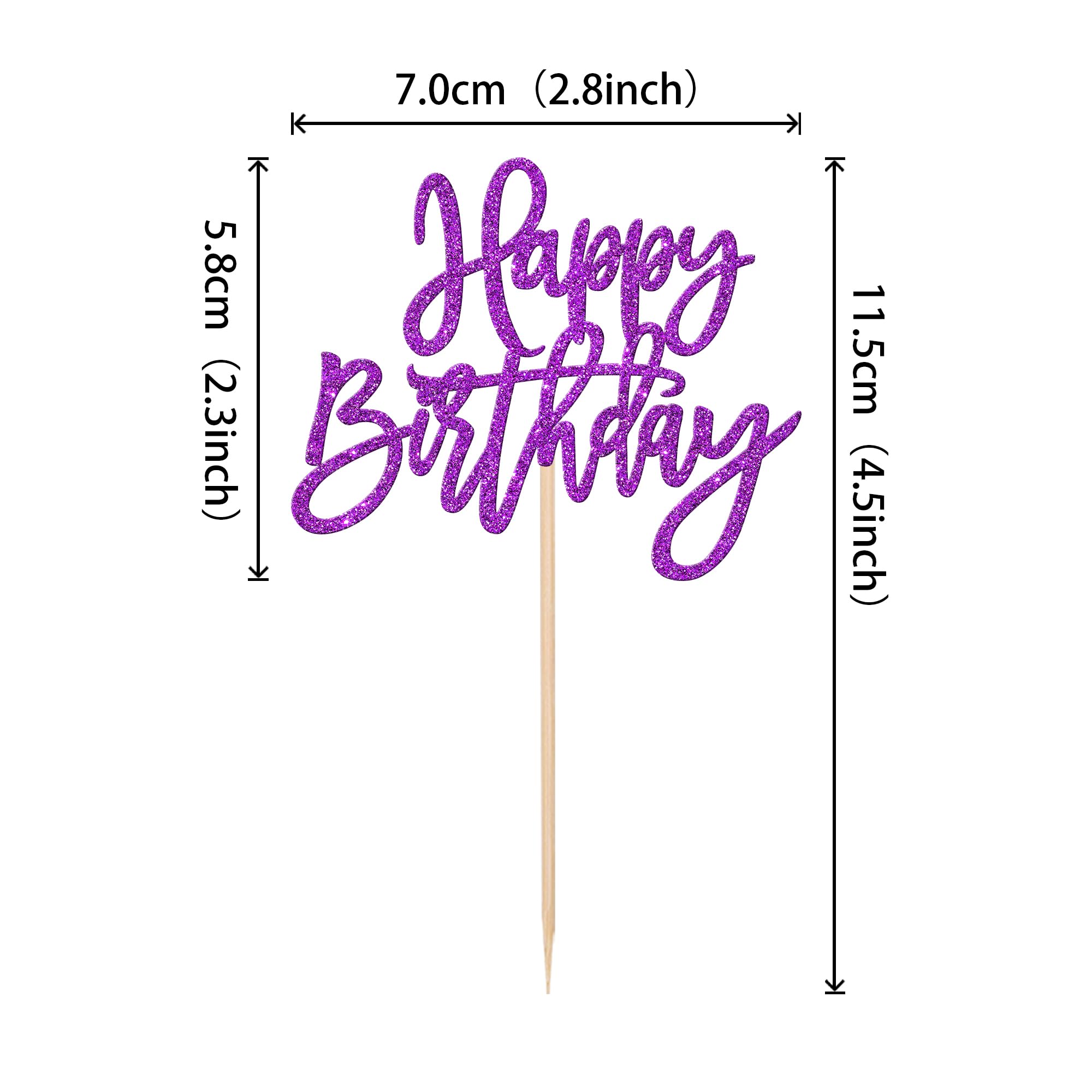 24 PCS Purple Glitter Happy Birthday Cupcake Toppers - Cake Decorations for Birthday & Anniversary Party Supplies - Perfect for DIY Cupcakes, Baby Showers & Wedding Celebrations