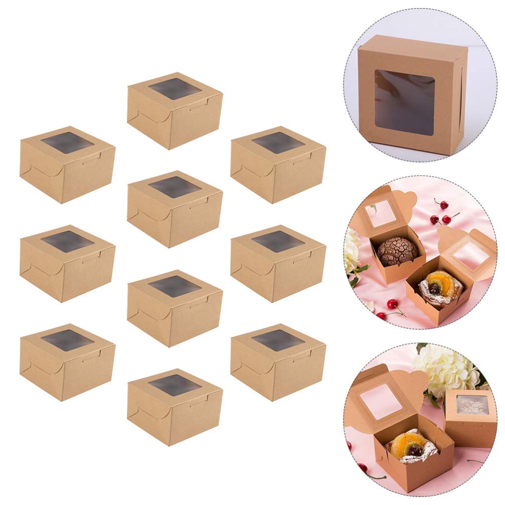 HEMOTON 10-Pack Kraft Paper Pastry Boxes - Mini Cake & Cupcake Containers, Cookie & Muffin Packaging, Donut Holders - Eco-Friendly Food Storage for Parties, Baking, and Gift Giving