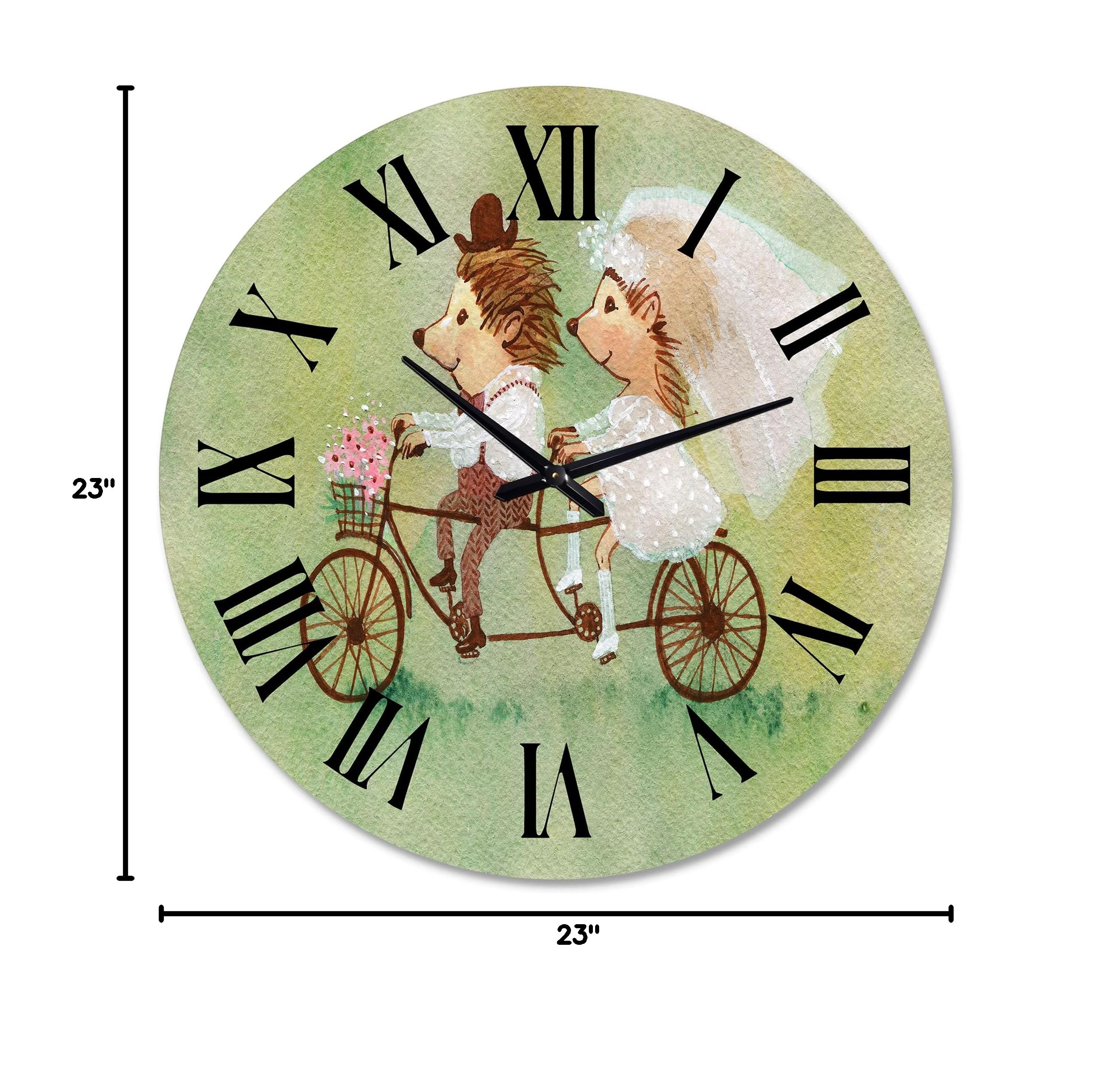 Large Animal Wall Clock - Couple of Hedgehogs Riding A Bike - Traditional Decorative Clock for Home, Office & Living Room Decor - Perfect Gift for Nature Lovers