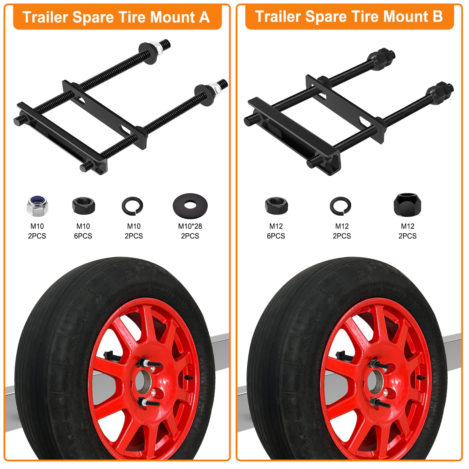 Universal Trailer Spare Tire Mount - Black Wheel Bracket for Utility Trailers & Boats - Heavy Duty Towing Accessory