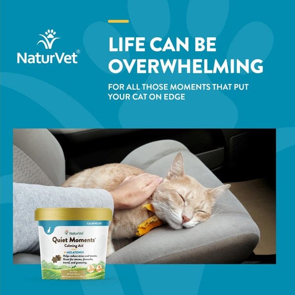 NaturVet Quiet Moments Calming Aid Plus Melatonin Cat Soft Chews - Stress Relief for Anxious Cats During Travel, Vet Visits & Fireworks | Natural Cat Anxiety Treatment