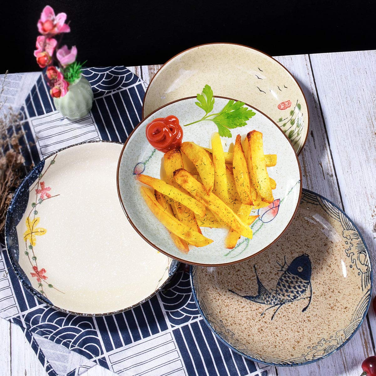 Vintage Japanese 8-Inch Porcelain Dinner Plates - Set of 4 Microwave Safe Ceramic Dishes for Home, Restaurant & Special Occasions