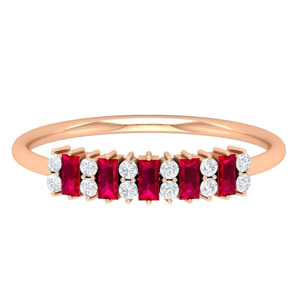 1/2 CT Lab-Created Ruby & Moissanite Ring for Women - 14K Solid Gold Minimalist Cluster Ring | Elegant Red Gemstone Jewelry for Weddings, Anniversaries & Special Occasions