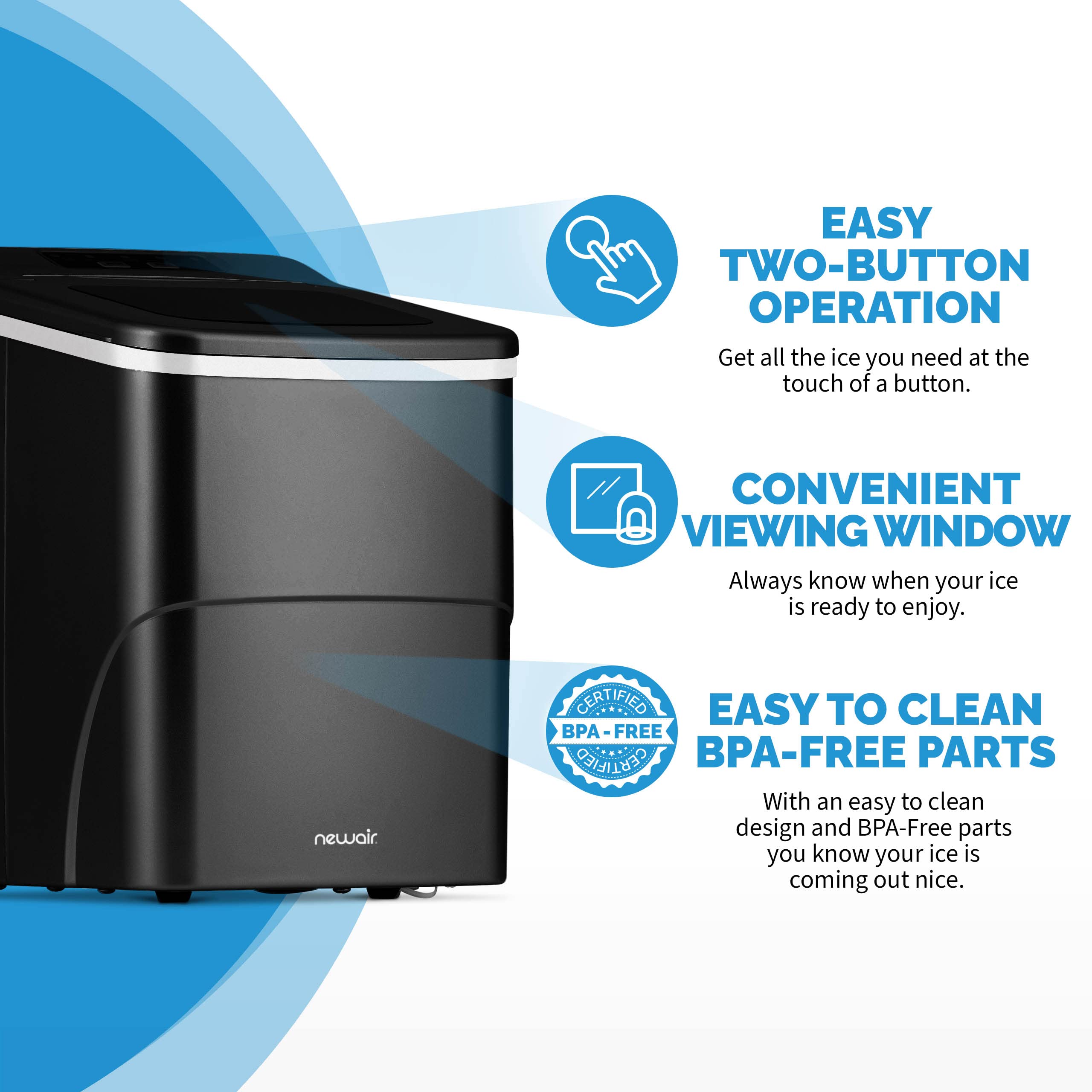 Newair 26 lbs. Countertop Bullet Ice Maker - Portable Ice Machine in Matte Black with Intuitive Controls | Large & Small Ice Size Options | Easy to Clean BPA-Free Parts | Perfect for Cocktails, Whiskey, Soda & Beverages | Ideal for Home Bars, Parties & Office Use