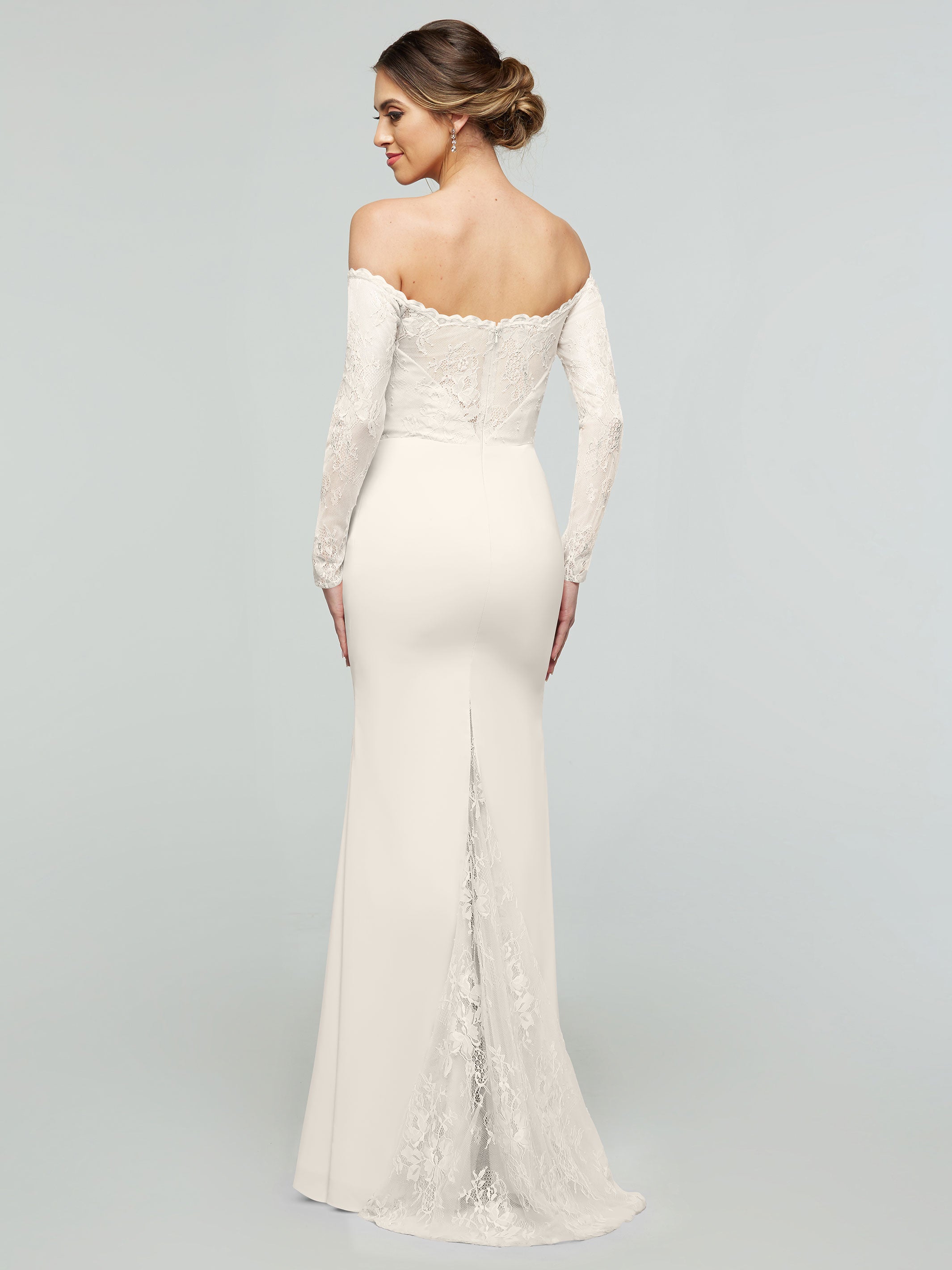 Elegant 80191 Chiffon & Lace Mermaid Bridesmaid Dress with Off-the-Shoulder Long Sleeves - Perfect for Weddings, Formal Events & Evening Parties
