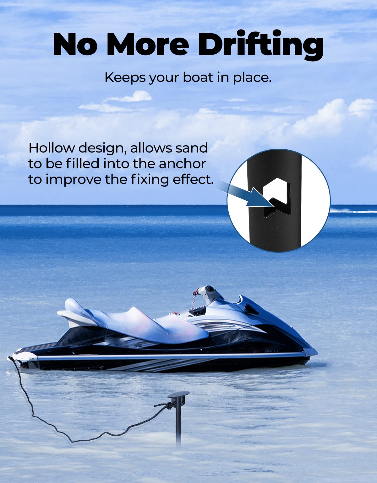 KEMIMOTO Boat Anchor Kit - Kayak, Jet Ski & PWC Anchor for Shallow Water with Sand Anchor - Perfect for Small Boats, Pontoons & Canoes | Marine Safety Equipment for Fishing & Water Sports