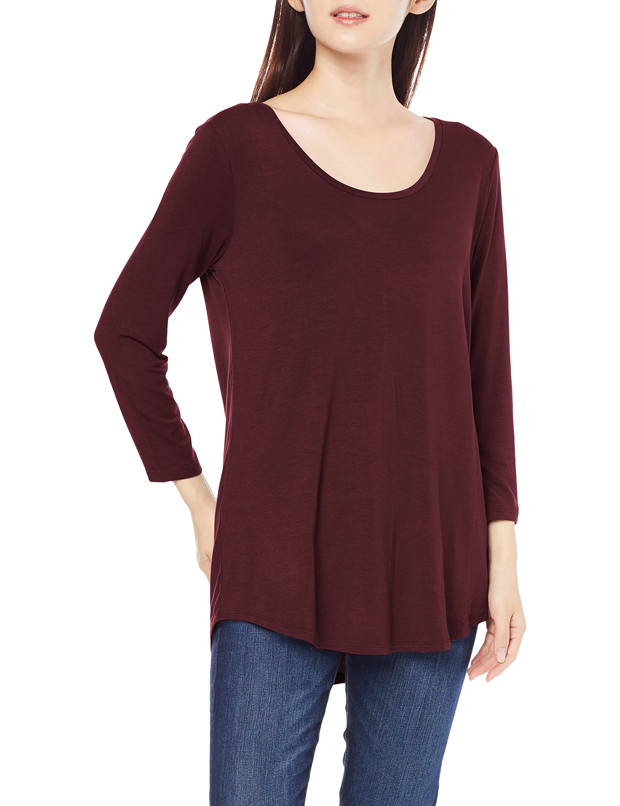 Amazon Essentials Women's 3/4 Sleeve Scoop Neck Tunic Top - Casual Comfort Stretch Blouse for Work, Travel & Everyday Wear