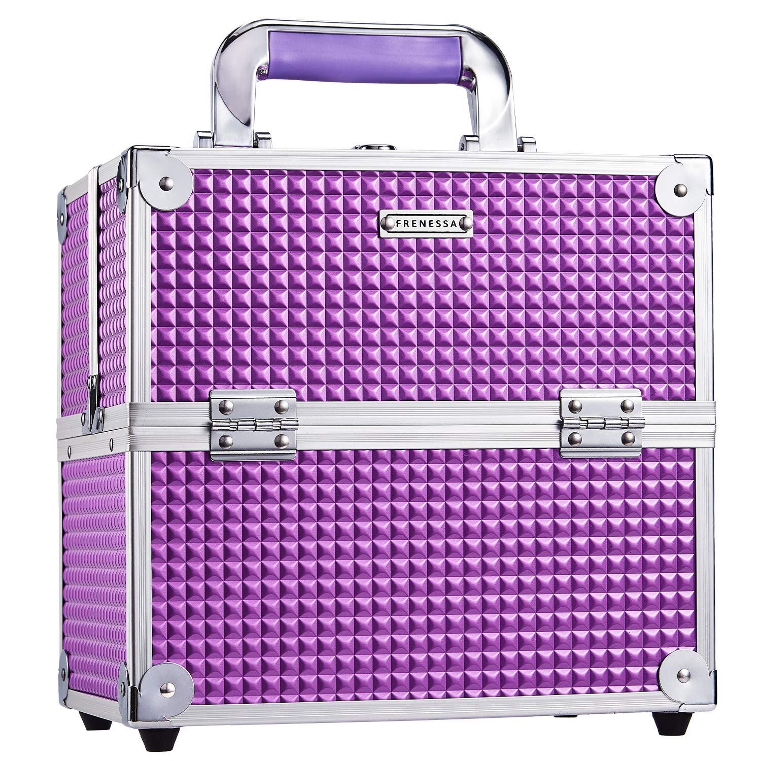 Frenessa Professional Makeup Train Case - 4-Tier Cosmetic Organizer with Lockable Dividers, Portable Jewelry & Makeup Storage Box for Makeup Artists, Crafters - Perfect for Travel & Salon Use (Purple)