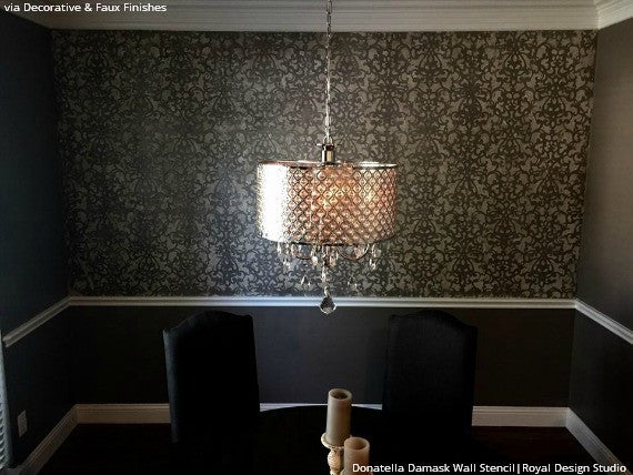 Donatella Damask Stencil - Reusable Wall Stencils for Painting, DIY Home Decor, Furniture & Crafts | Perfect for Bedroom, Living Room, and Wedding Decorations