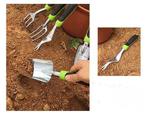 Heavy Duty 5-Piece Aluminum Garden Tool Set with Non-Slip Ergonomic Handles - Lxcom Outdoor Gardening Kit for Planting, Weeding & Landscaping - Perfect Gift for Home Gardeners (Green)