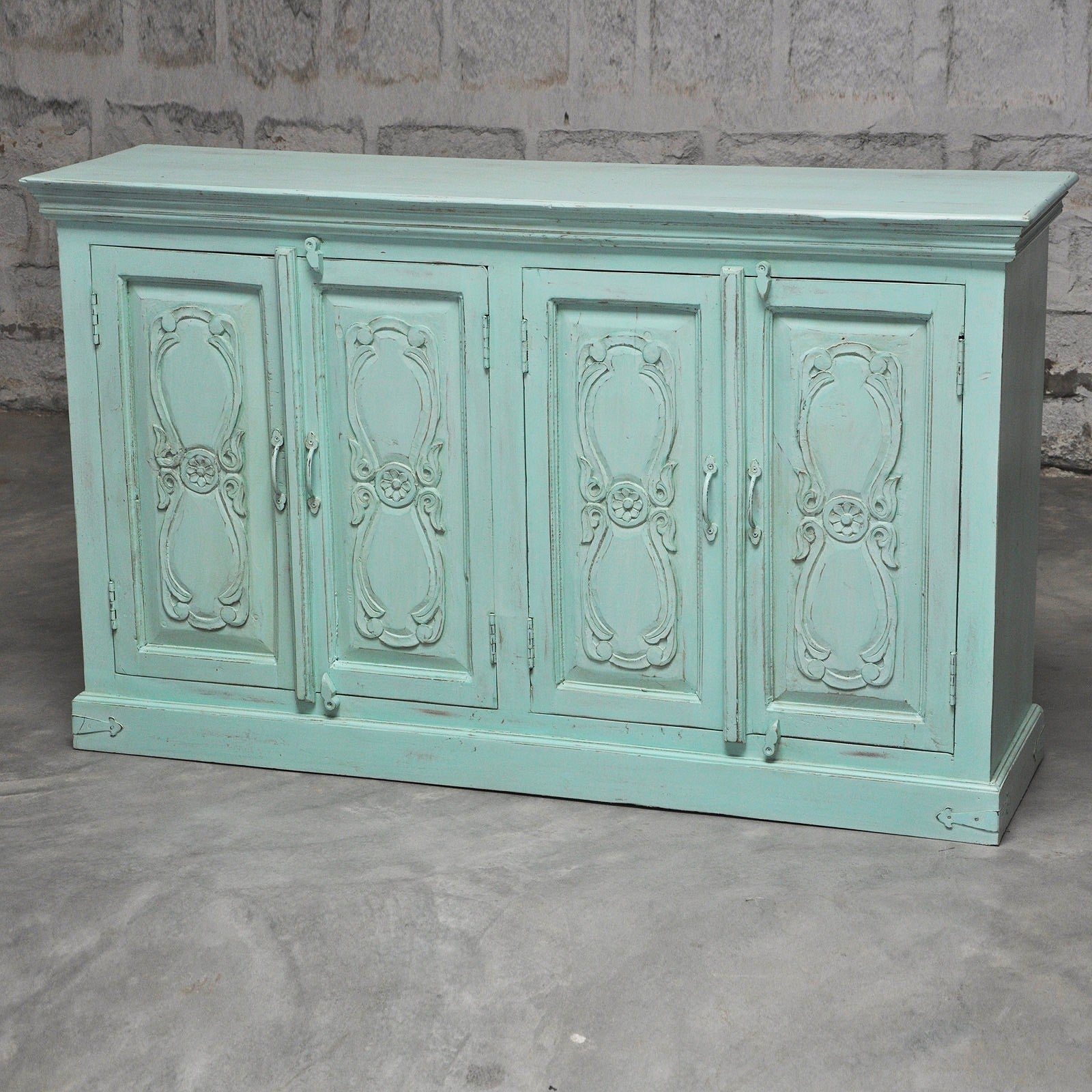 Floral Carved Solid Wood Sideboard - Rustic Farmhouse Buffet Cabinet for Dining Room, Living Room & Entryway Storage