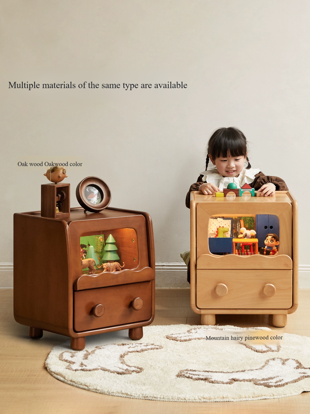 Solid Wood Kids Nightstand - Beech & Poplar - Perfect for Bedroom, Nursery, and Playroom Organization