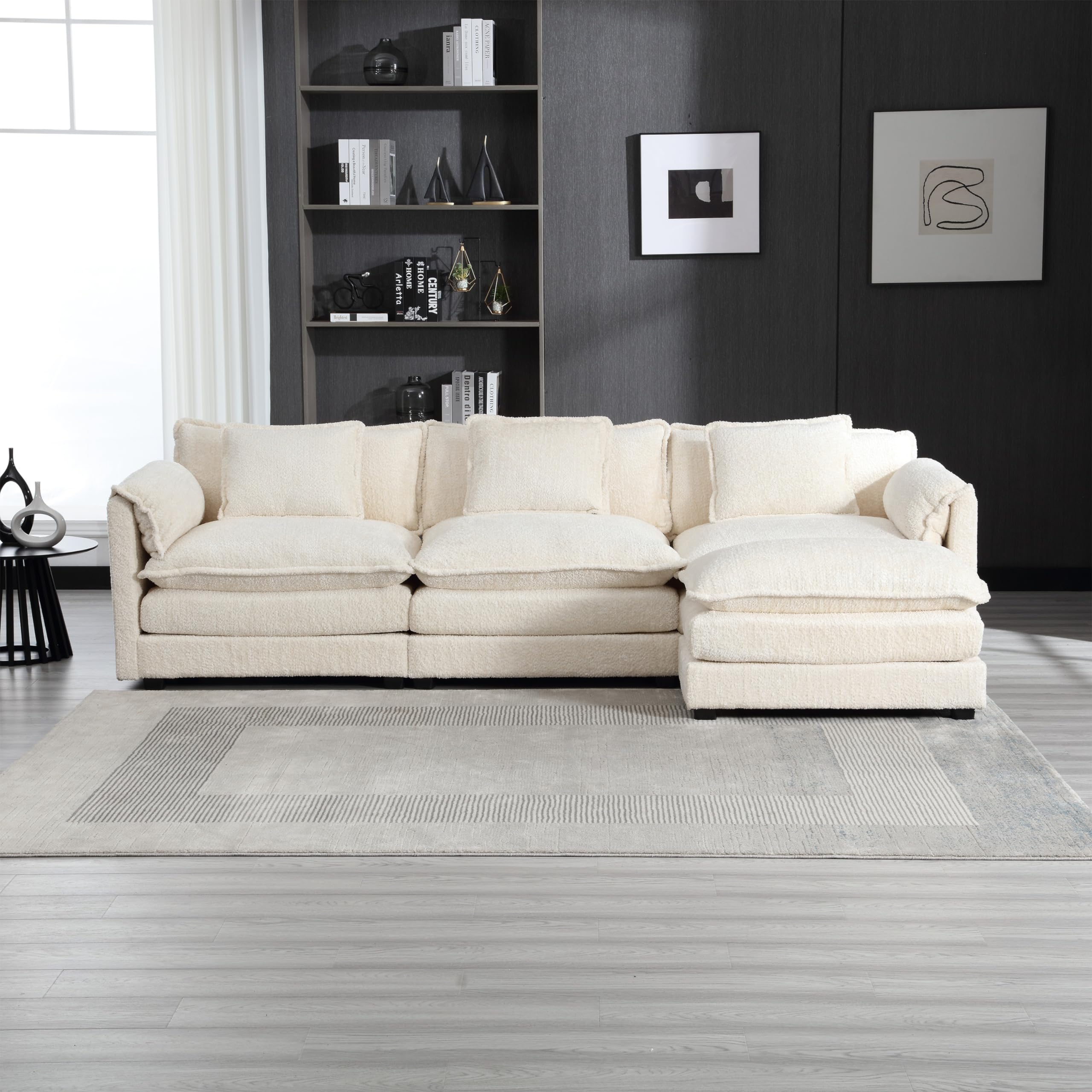 L-Shaped Corner Modular Sectional Sofa with Ottoman & Pillows - Boucle Fleece Upholstery, Double Layer Cushions, Deep Seat - Perfect for Small Space Living Room, Apartment, Home Office (Gray) | Cozy Lounge, Movie Nights & Guest Accommodation