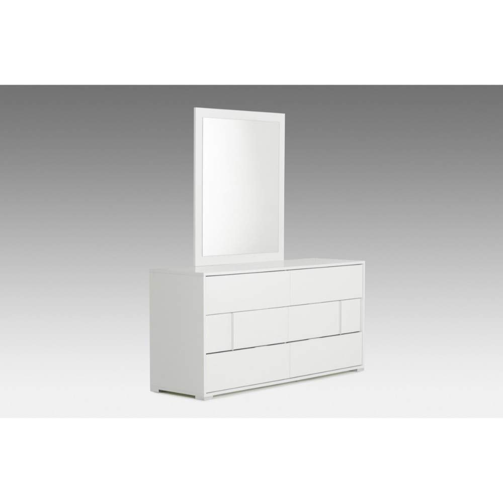 Benjara Benzara White Wooden Dresser with Decorative Chrome Accents - Modern Bedroom Furniture for Home Organization & Storage