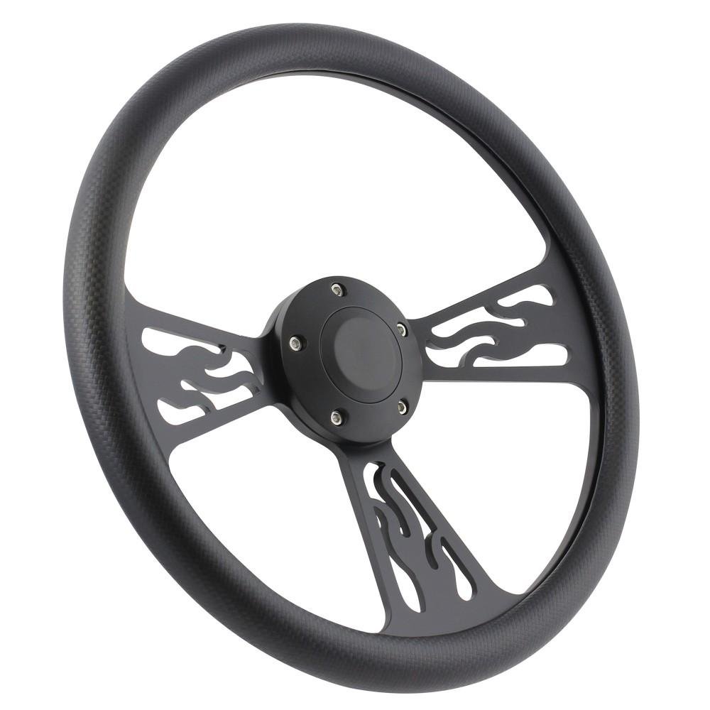 ForeverSharp 14 Inch Black Flame 5 Hole Carbon Fiber Vinyl Steering Wheel Wrap - Upgrade Your Car Interior for Racing & Custom Look