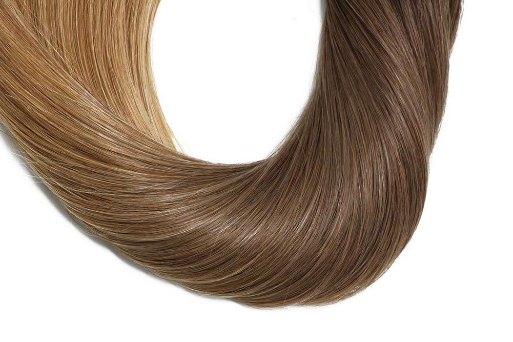 20 Pieces Tape in Hair Extensions 14 Inch 50g - Ombre Brown Highlights Human Hair - Invisible Seamless Extensions for Volume & Length - Perfect for Weddings, Parties & Daily Styling