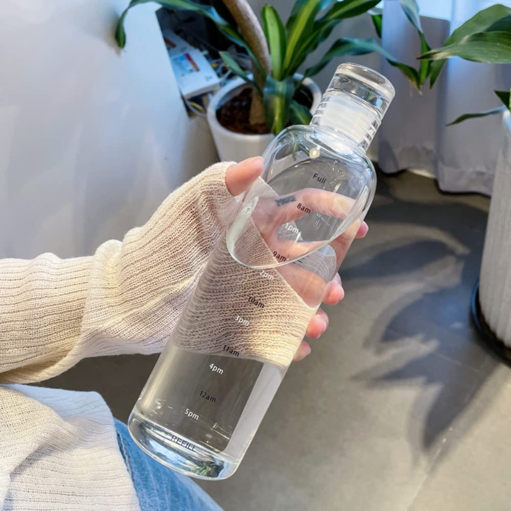 Simple Modern Glass Water Bottle 17oz with Time Marker - Clear, Leakproof for Gym & Office