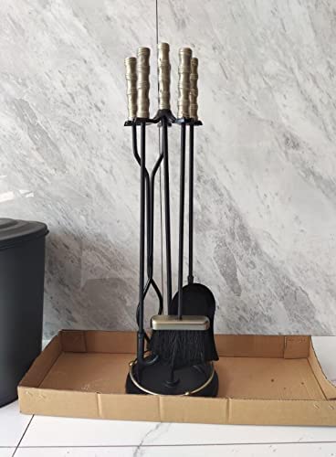 Heavy Duty 5-Piece Fireplace Tool Set - Silver Steel Wrought Iron Fire Pit Tools for Indoor & Outdoor Use - Antique Style Stove Accessories Kit for Fireplace, Camping, and Home Decor
