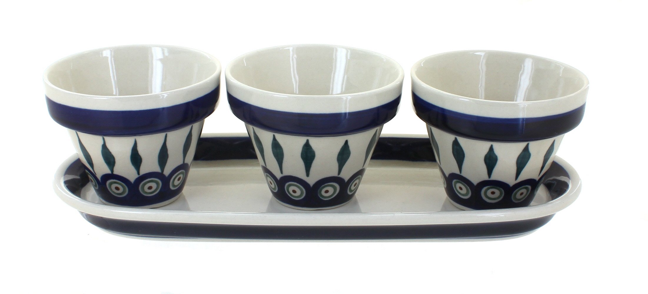 Blue Rose Polish Pottery Peacock Flower Pots with Drainage Tray - Handmade Ceramic Planters for Indoor/Outdoor Decor, Home Garden, Office & Wedding Centerpieces