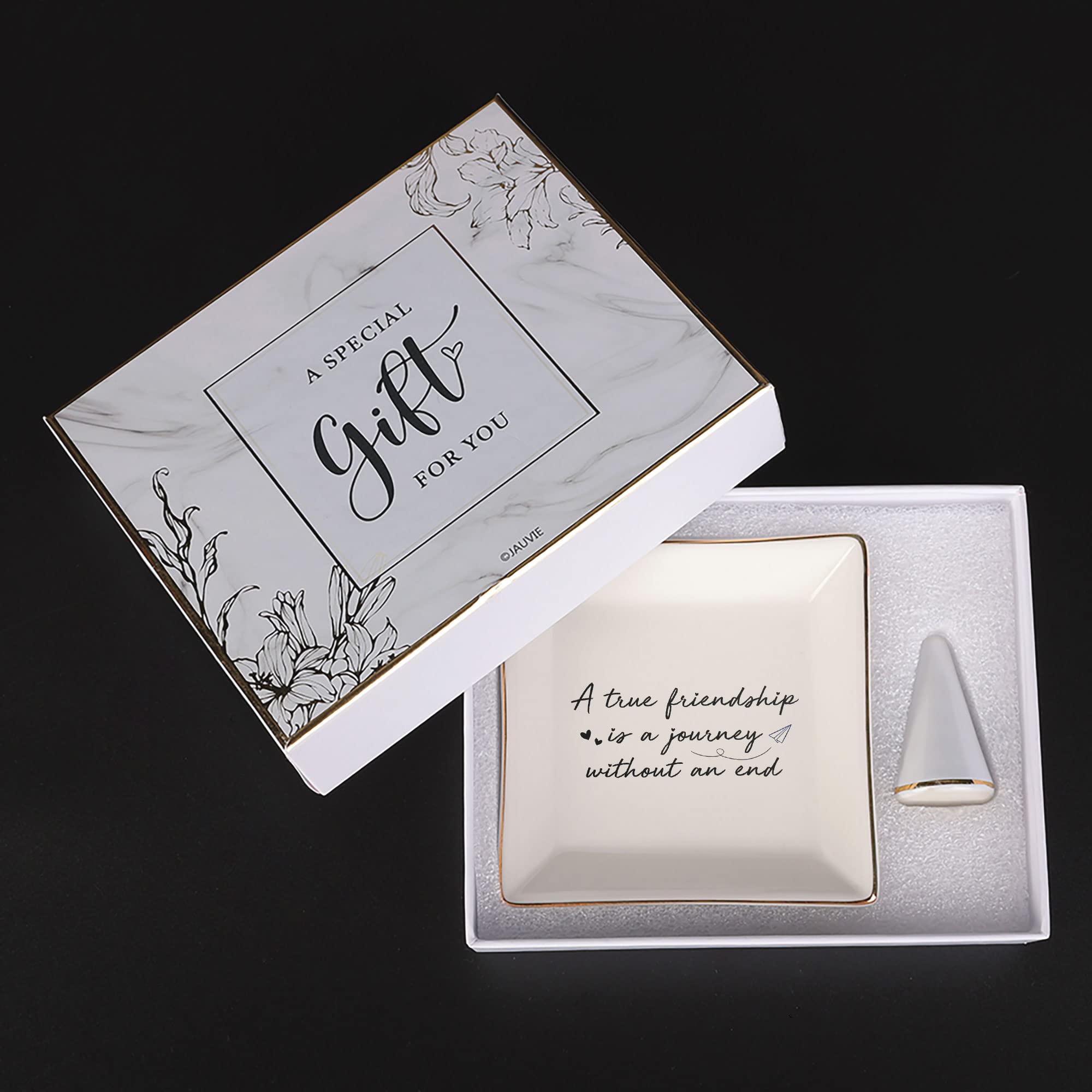 True Friendship Ceramic Trinket Tray - Jewelry Dish & Ring Holder for Women | Thoughtful Birthday & Long Distance Friendship Gift for Her | Perfect for Home Decor, Vanity Organizer & Gift Giving