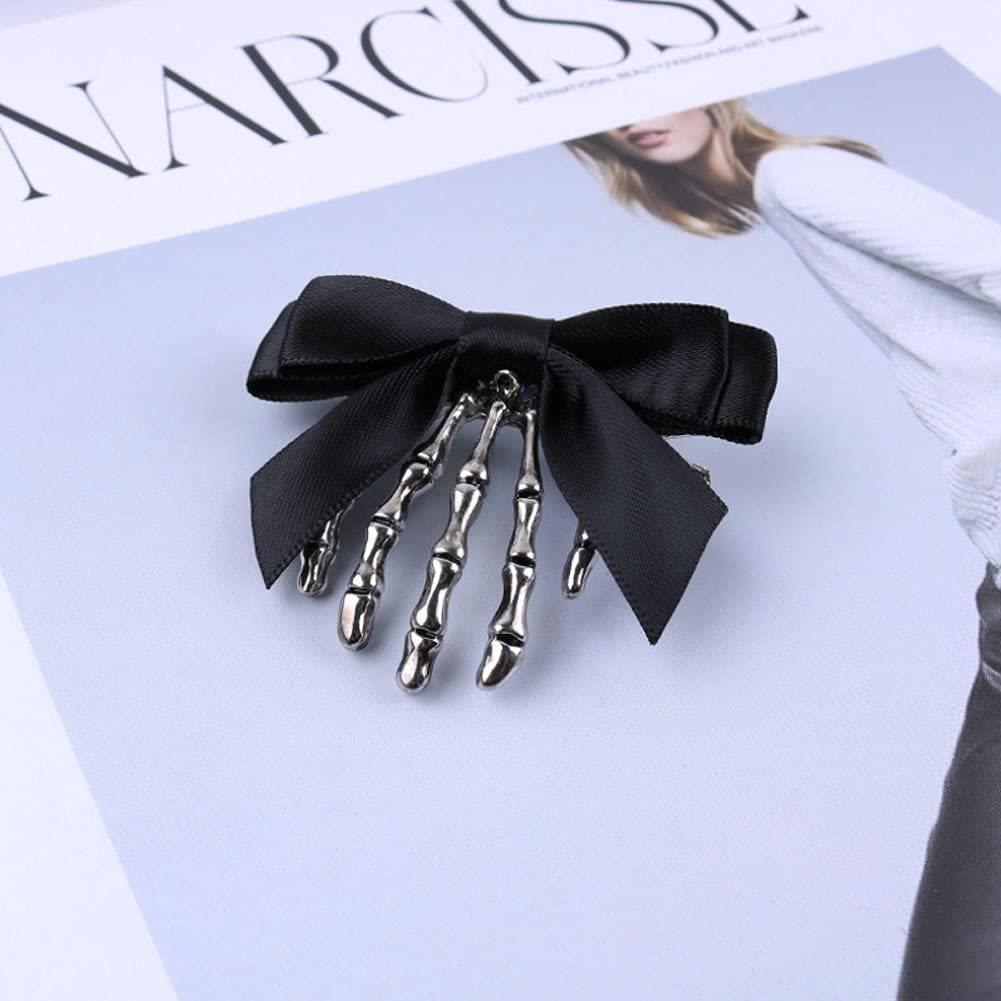 Lanebudd Skull Hair Clips - 4 Pack Halloween Skeleton Claw Hairpins with Bow for Girls | Cute Gothic Hair Accessories for Costume Parties, Cosplay & Spooky Events