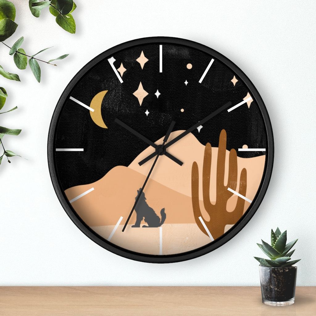 Wolf Mountain Night Wall Clock - Silent Non-Ticking Battery Operated, Large 12 Inch Round Wooden Wall Clock for Living Room, Bedroom, Office Decor - Perfect for Home, Office, and Gift Giving