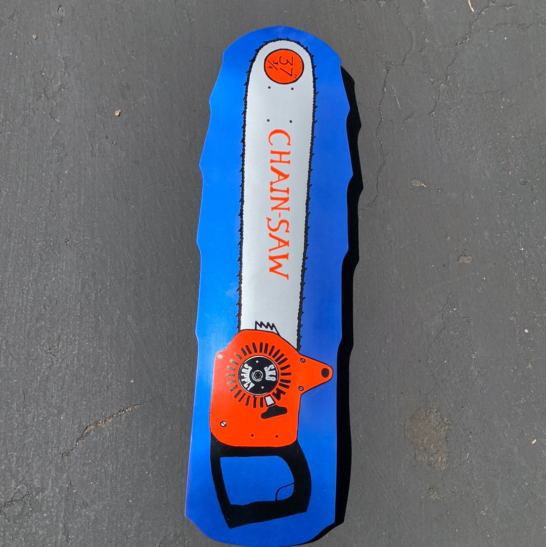 SK8supply CHAINSAW Limited Edition Skateboard Deck - Blue & Orange Graphic Design - Professional Street Skateboard for Adults & Teens - Perfect for Tricks, Commuting & Skatepark Riding