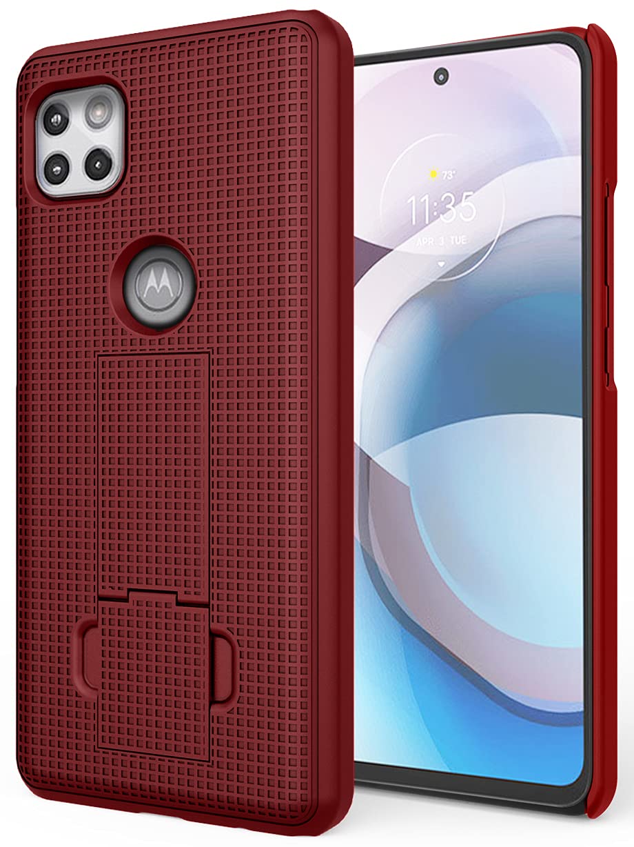 Motorola One 5G Ace Kickstand Case - Slim Hard Shell Phone Cover with Stand for Moto XT2113 (Red) - Perfect for Hands-Free Viewing, Video Calls & Gaming